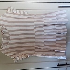 ANDREE BY UNIT Beige and White Striped Tiered Short Sleeve Tunic